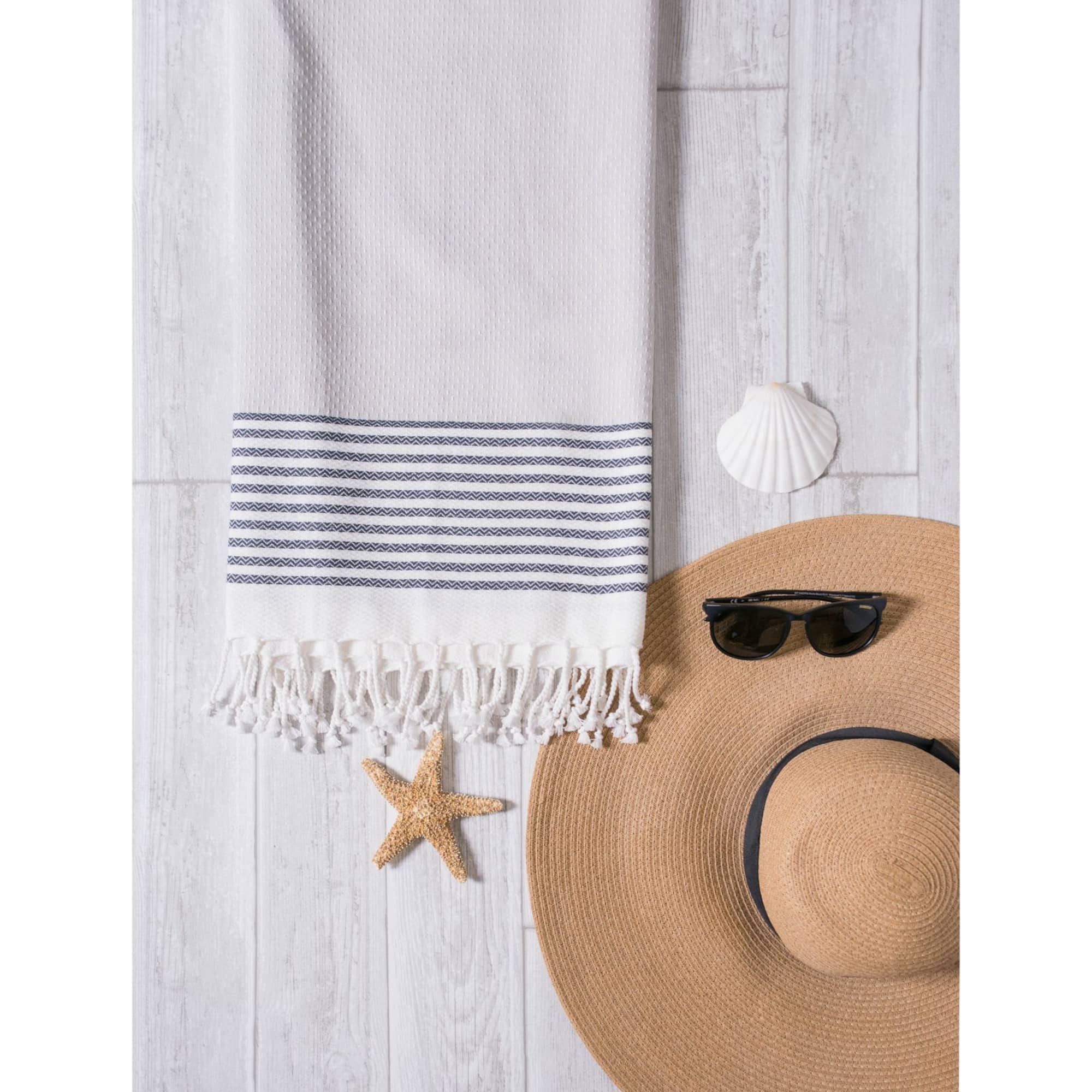 DII® Navy Stitched Stripe Fouta Towel